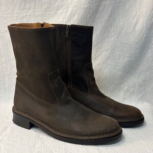 John Varvatos Mercer Brown Leather Side-Zip Boots | 10.5